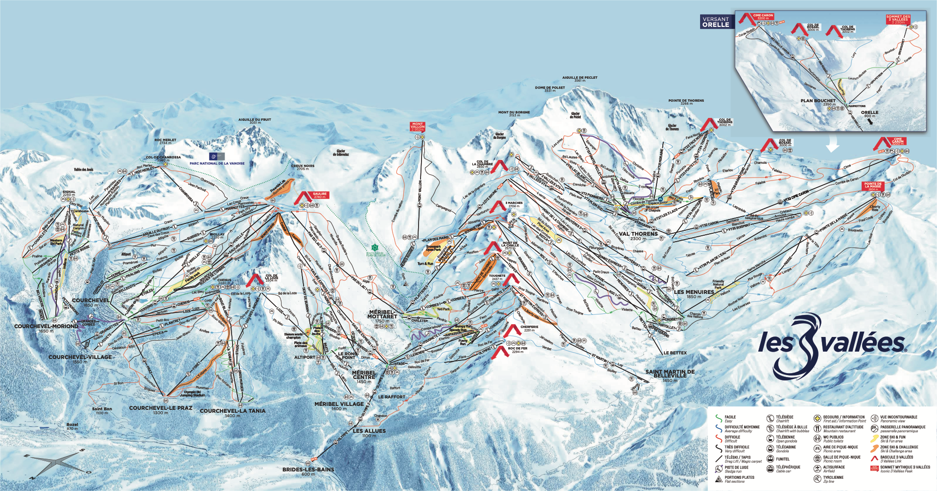 Les 3 Vallées ski area trail map